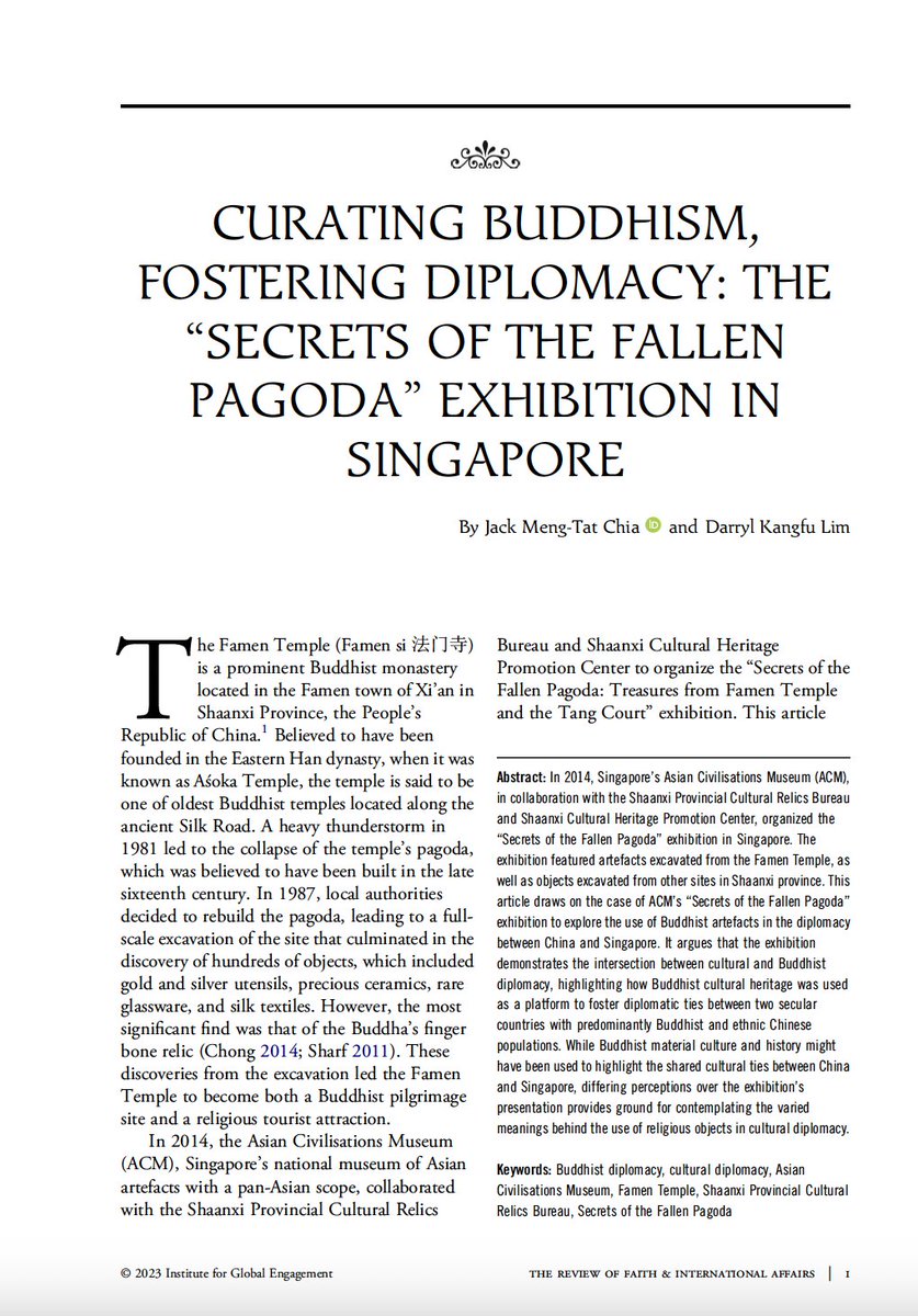 Jack Meng-Tat Chia 謝明達 (@jackmtchia) on Twitter photo Thrilled to share that my coauthored article with Darryl Lim has been published in The Review of Faith & International Affairs! A big shoutout to Darryl, who taught me so much about museums. He is now a curator at <a href="/acm_sg/">ACM Singapore</a>. #BuddhistDiplomacy
tandfonline.com/eprint/MU5HA6F… Thrilled to share that my coauthored article with Darryl Lim has been published in The Review of Faith & International Affairs! A big shoutout to Darryl, who taught me so much about museums. He is now a curator at <a href="/acm_sg/">ACM Singapore</a>. #BuddhistDiplomacy
tandfonline.com/eprint/MU5HA6F…