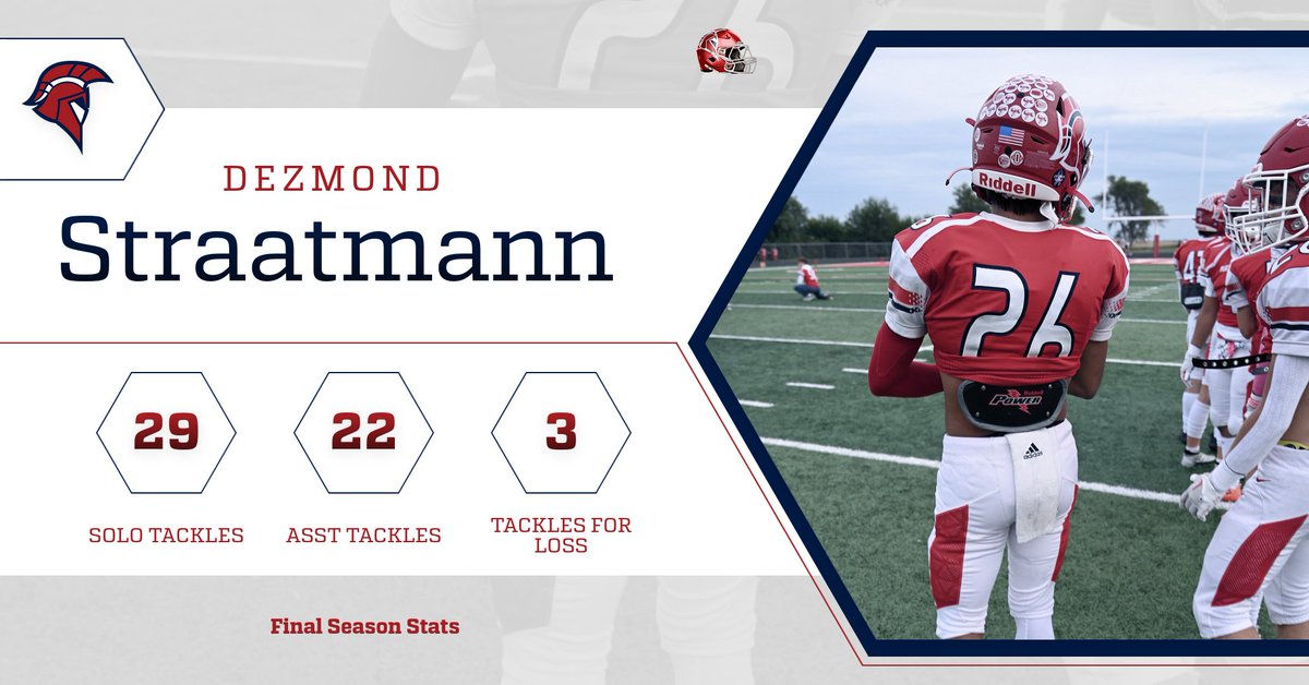 Statistical Recap of Dezmond's Senior Season
42 rec, 414, Yds, TD
36 Rush Attempts, 187 Yds, 2 TD
51 Tackles
3 TFL
4 Pass Deflections
2 Forced Fumbles
<a href="/Dezmondst/">Dezmond Straatmann</a>