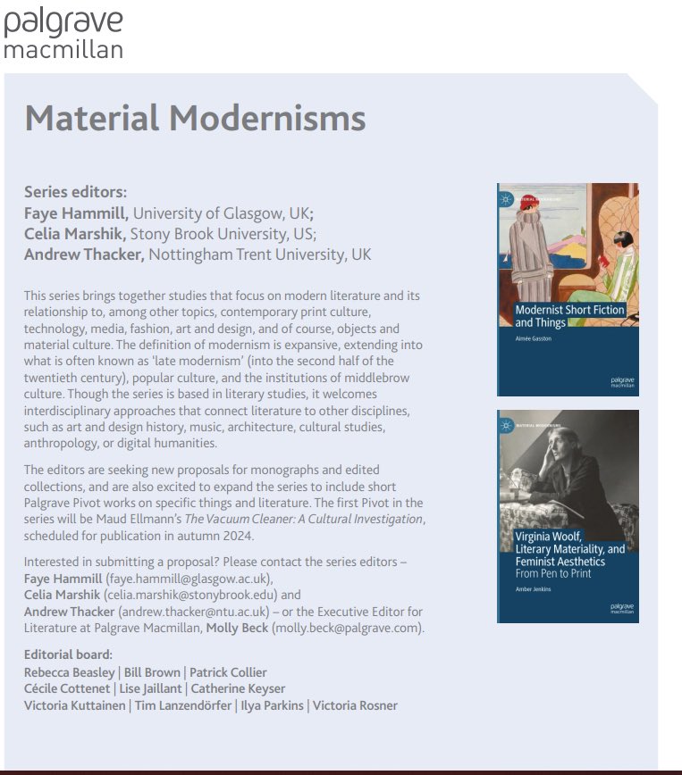 Looking forward to MSA in Brooklyn! Please reach out to @AndrewThacker1 and I to discuss all things Material Modernisms! link.springer.com/series/16274 @PalgraveLit @msatweet
