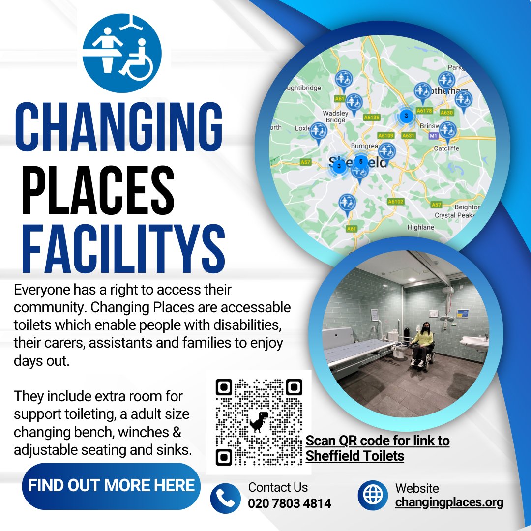 Everyone has the right to have clean accessible toilets. Check out this link to see your nearest changing places toilet. Scan the QR code or follow the link. @ChangingPlaceUK @SafePlacesUK @SHSCFT @SheffCouncil