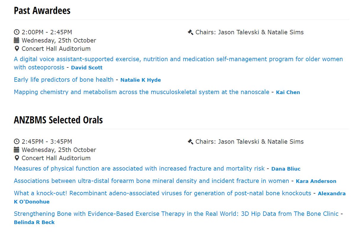 #ANZBMS2023 🦴 Our last sessions feature talks from past awardees @DavidScottPhD Natalie Hyde & @chenkai16 👏 Followed by selected orals from @ANZBMSoc members incl @KaraAnderson94 @BelindaRBeck Dana & Alexandra 🎙️ 📍Concert Hall Auditorium