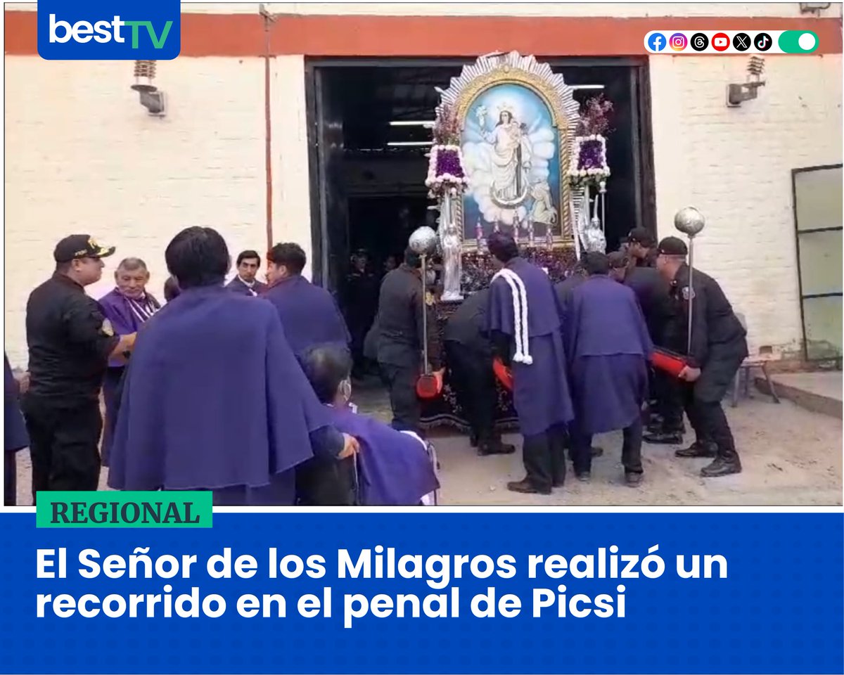bestTVChiclayo's tweet photo. 🕊️ Este martes 24, el Señor de los Milagros realiza un recorrido por los pasillos del penal de Picsi, Lambayeque.
#SeñorDeLosMilagros #Picsi https://t.co/T9cigKiupD