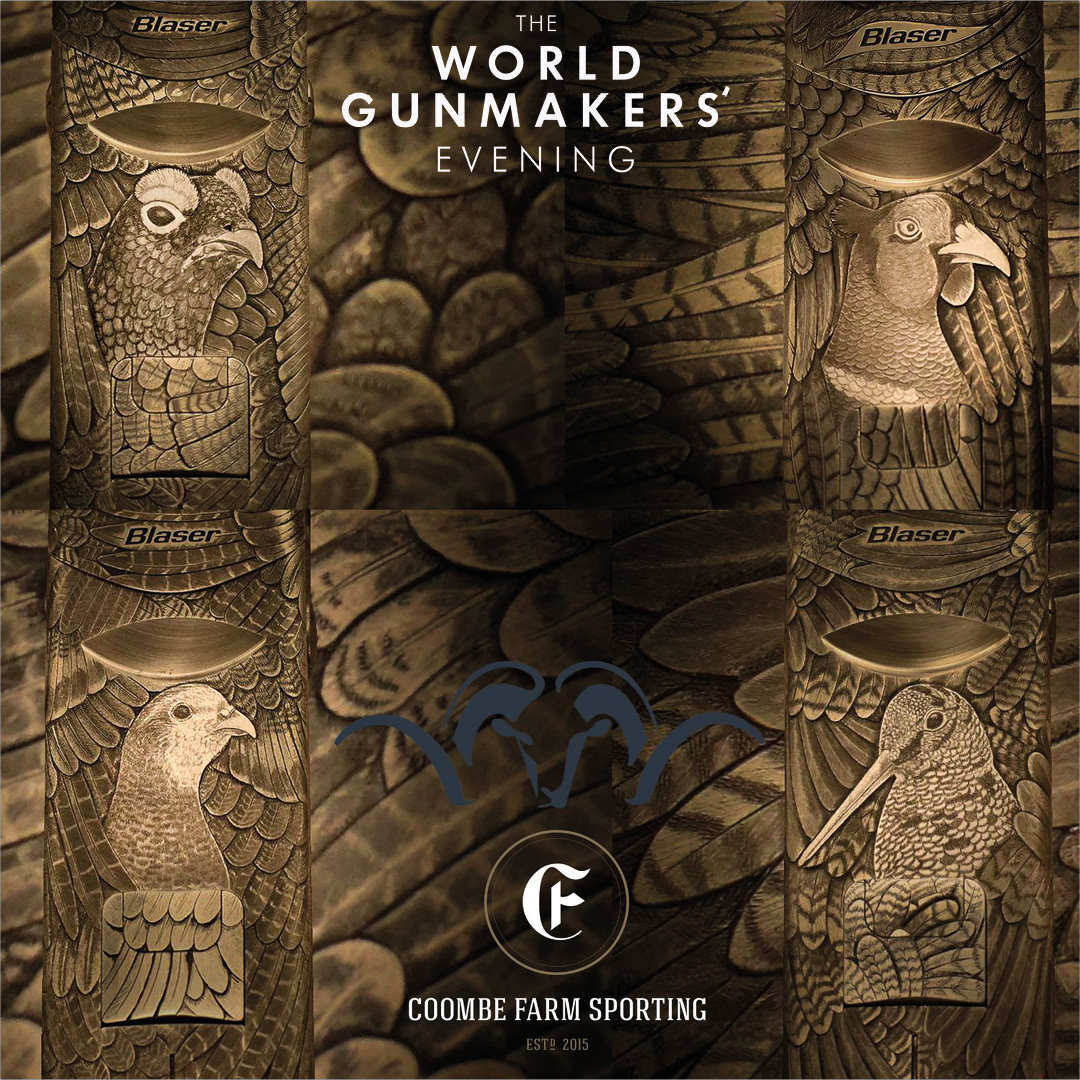 The stunning and unique Blaser F3 Feathers set (Grouse, Pheasant, Partridge, Woodcock) will be on display at The World Gunmakers Evening for you to admire the many hours of work that have gone into the engraving of these masterpieces.