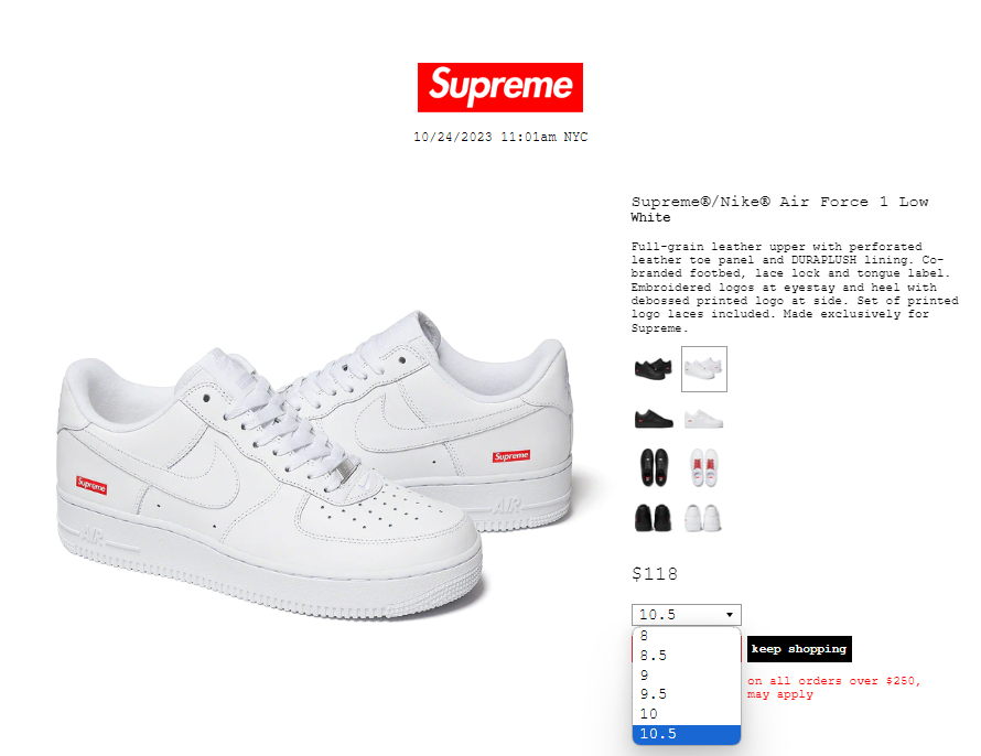 Nike Air Force 1 Low Supreme White 9