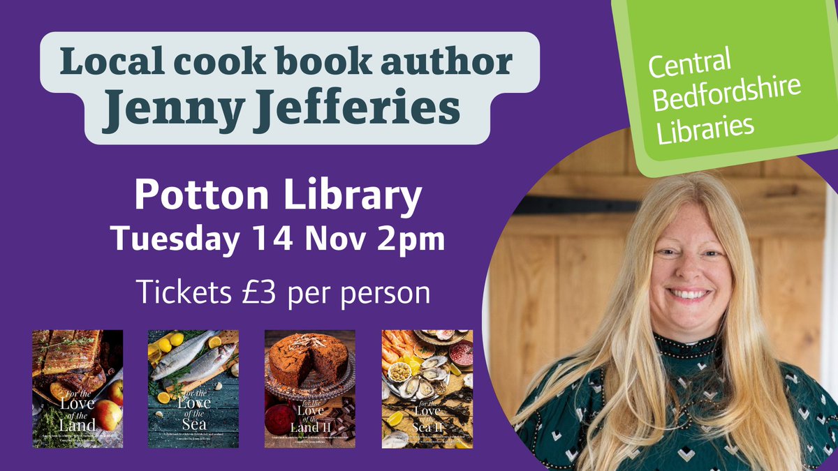 cbc_libraries's tweet photo. Join local farmers wife, award winning author and Love British Food Ambassador Jenny Jefferies as she tells us  about her cook books that celebrate British farming and the British Seafood community and their food.
Tickets £3 available to buy now at Potton Library.
@PottonCouncil https://t.co/5cj1WGD8An