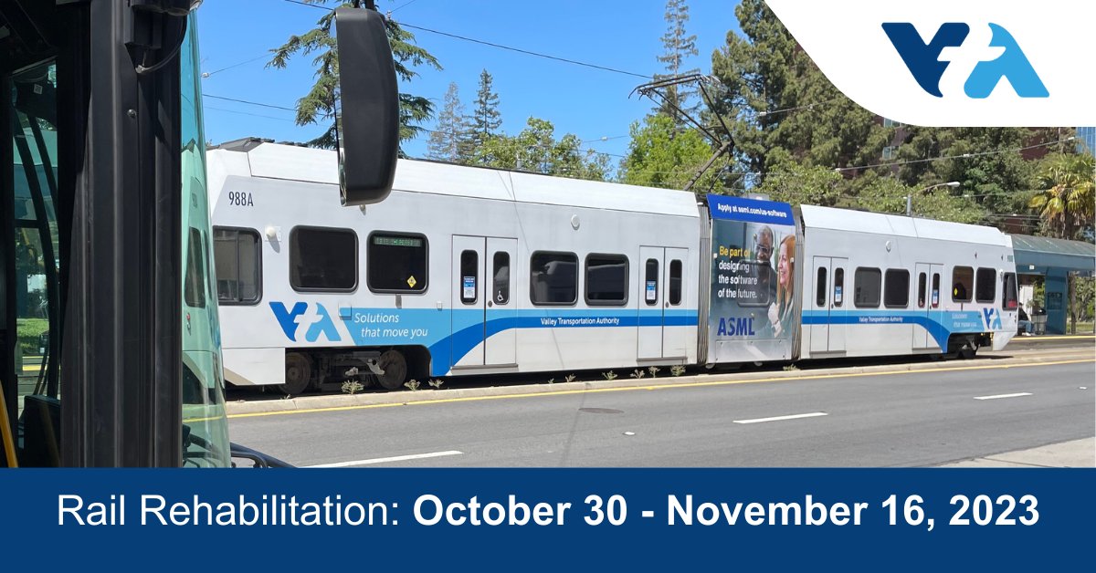 VTA's tweet image. Starts next week! 🚉🚧  Rail work on segments of the #lightrail system starts on October 30 - November 16. #Busbridge information:

🟠 Line Bus Bridge: Fair Oaks - Baypointe
🟢 Line Bus Bridge: Baypointe - Old Ironsides

Stay informed: bit.ly/3OUhJJs