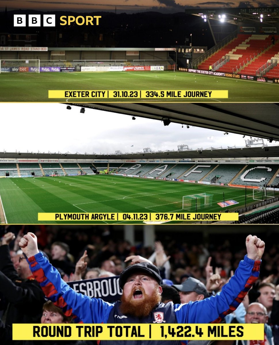 BBCTeesSport's tweet photo. Middlesbrough fans have sold-out their allocation for their two trips to Devon next week 🤯👏

#Boro | #UTB | #BBCFootball