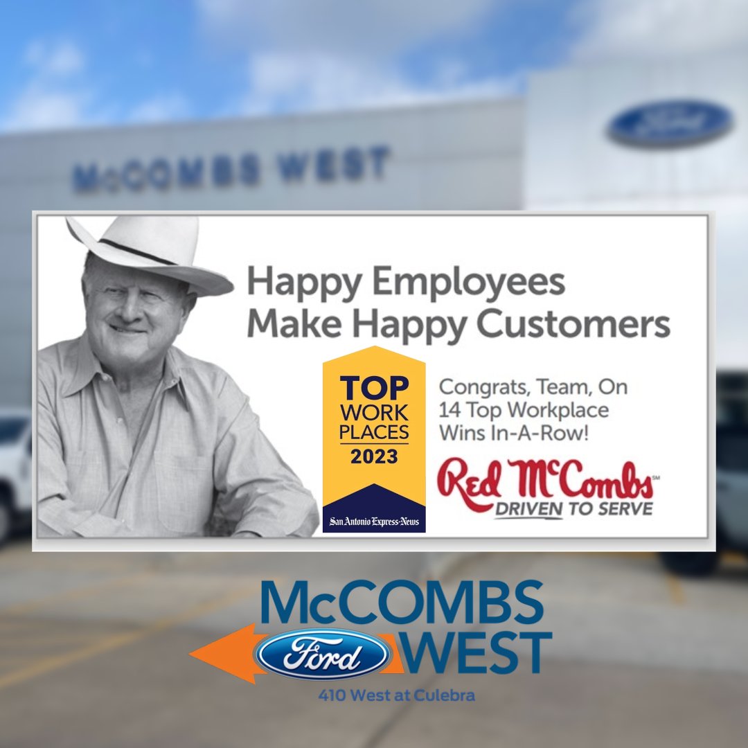 McCombsWestFord's tweet image. Red McCombs Automotive is honored to receive the Top Workplace Award for 2023!

We have received this honor 14 YEARS IN A ROW! This achievement represents more wins than any other dealership in San Antonio!

#2023topworkplace #amazingteam #driventoserve #McCombsFordWest