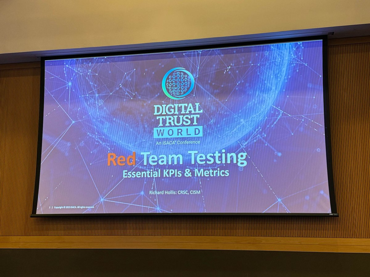 RiskCrewUK's tweet photo. @RichardHollis delivering an insightful presentation on "Red Team Testing: Essential KPIs & Metrics" at the @ISACA Digital Trust World Conference.
It was a truly invaluable learning experience! 🚀
#InformationSecurity #Cybersecurity #RedTeamTesting https://t.co/gvkMCzlmdR