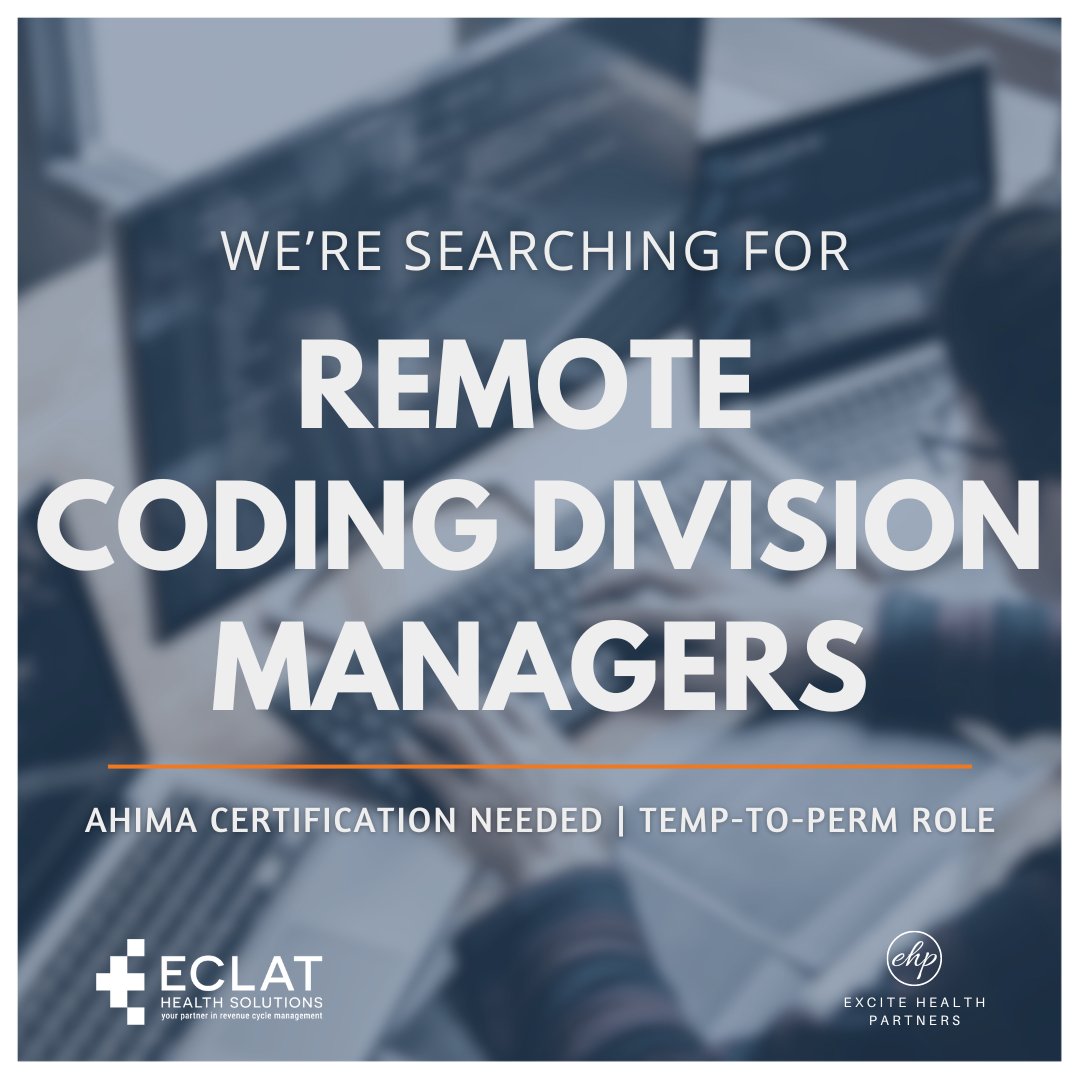 ExciteITPartner's tweet image. We’re hiring a Temp-To-Perm Coding Division Manager to start remotely. 🏠 💻
ow.ly/TXAu50PYLBz ✔️

#ExciteHealthPartners #ECLAT #ECLATHealthSolutions #Hiring #HIM #MedicalCoding #ClinicalCoding #MedicalCodingJobs  #CodingManager #AHIMA #CodingJobs