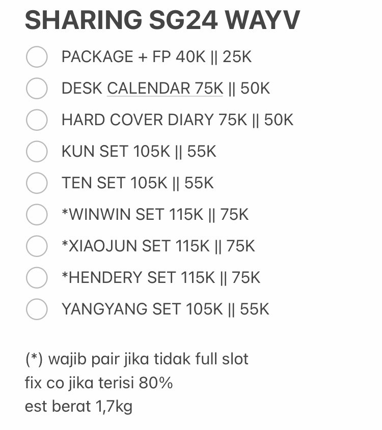 [OPEN SHARING] SEASON'S GREETING 2024 WAYV

✅️ est. bersih ina
✅️ GO
❌️ packing
📍Surabaya, Jatim

close? TBA