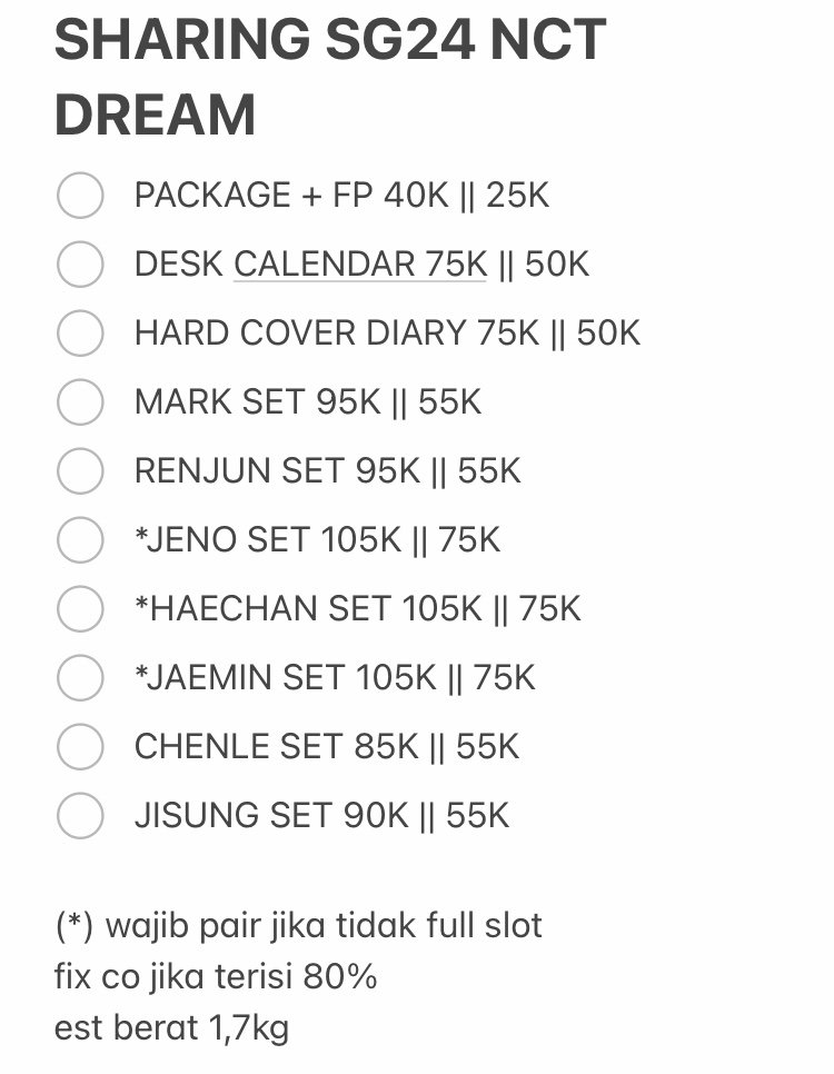 [OPEN SHARING] SEASON'S GREETING 2024 NCT DREAM

✅️ est. bersih ina
✅️ GO
❌️ packing
📍Surabaya, Jatim

close? TBA