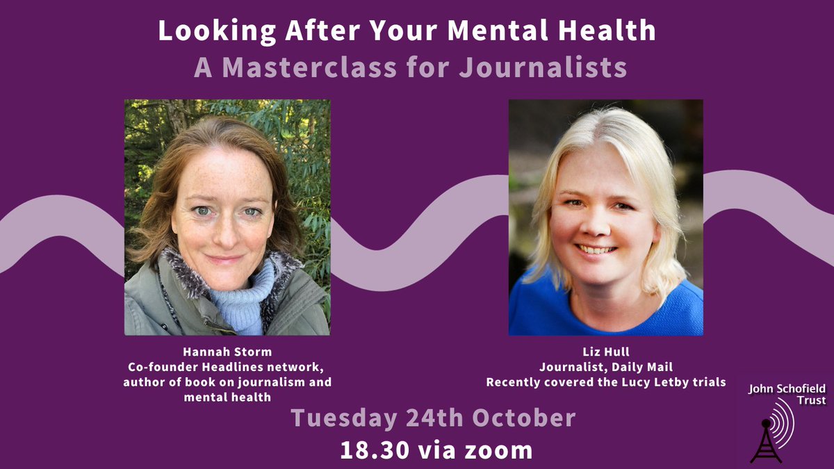 Our masterclass on looking after your mental health and wellbeing in journalism with @HANNAHSTORM6 and @lizhull is tonight, starting at 18.30. There is still time to sign up for a free ticket 👉 us02web.zoom.us/meeting/regist…