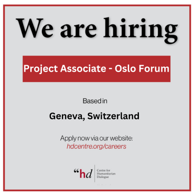 The Centre for Humanitarian Dialogue (HD) is looking for a Project Associate for the Oslo Forum team. More information here 👉hdcentre.org/careers/projec…