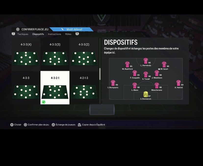 remyfut's tweet photo. @TwinsFifaHD Yo les twins, voici mon équipe full invendable a part hakimi, je joue en 4-3-2-1 et j’ai 700k de budget, j’aimerais acheter un BU a la place de Hernandez que j’ai eu dans mon pack icône et un milieu a la place de Maddison et je vais peut-être faire Son potm. Bonne journée😁! https://t.co/jxtnU9iwvu