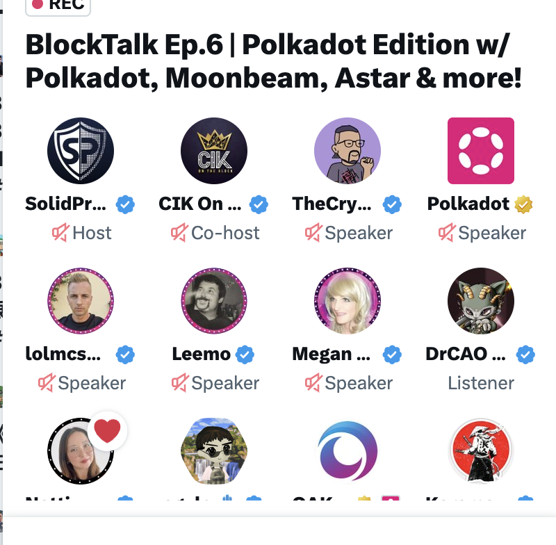 GM, the blocktalk Ep.6,  join us and meet a lot of cool people from Astar, Moonbeam, Polkadot, etc. !

x.com/i/spaces/1PlKQ…

<a href="/CIKontheBlock/">CIK On The Block</a> <a href="/LeemoXD/">Leemo</a> <a href="/lolmcshizz/">lolmcshizz</a>