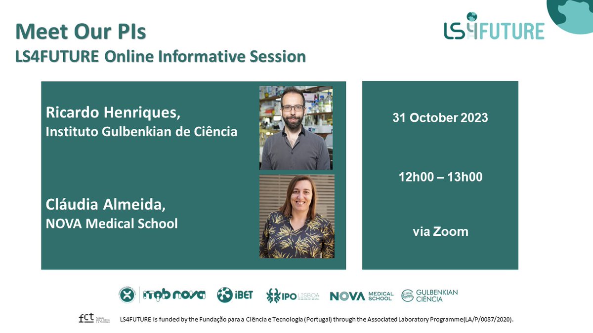 LS4FUTURE's tweet photo. 📢Join the 1st "#LS4FUTURE Meet our PIs" aiming to showcase the diversity of our PIs' academic careers and research
Meet our guest PIs @HenriquesLab @IGCiencia & @CGAlmeidaG @nova_medschool
Info & Zoom link👉https://t.co/WUrM8ABsYv
#OnlineInformativeSessions #CareerDevelopement https://t.co/kO0k5mrTDc