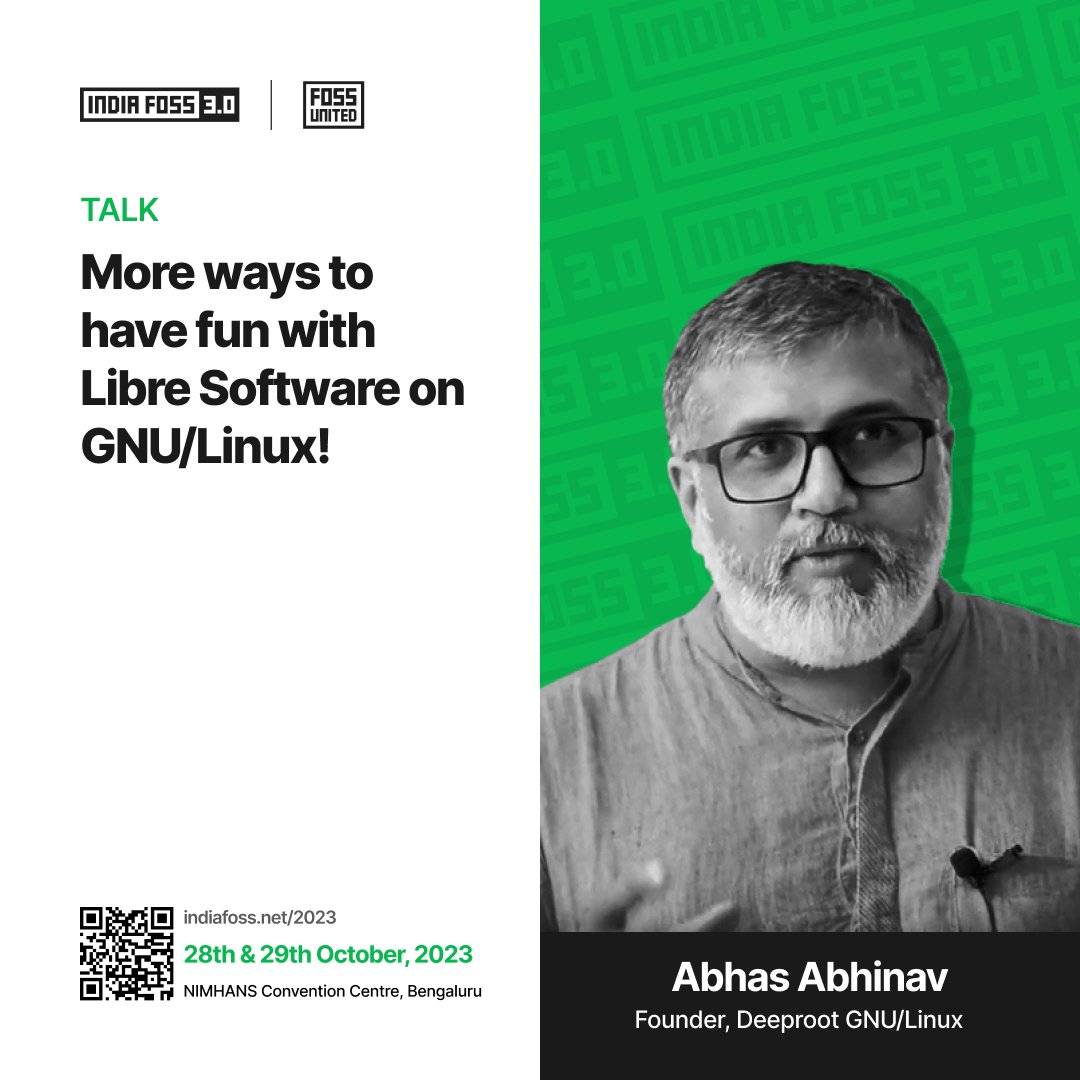 7/7 
Dive into the world of Libre Software on GNU/Linux with Abhas Abhinav! As a hacker, entrepreneur, and libre software activist, he's the founder of DeepRoot GNU/Linux, a 23-year-old Free Software Business.