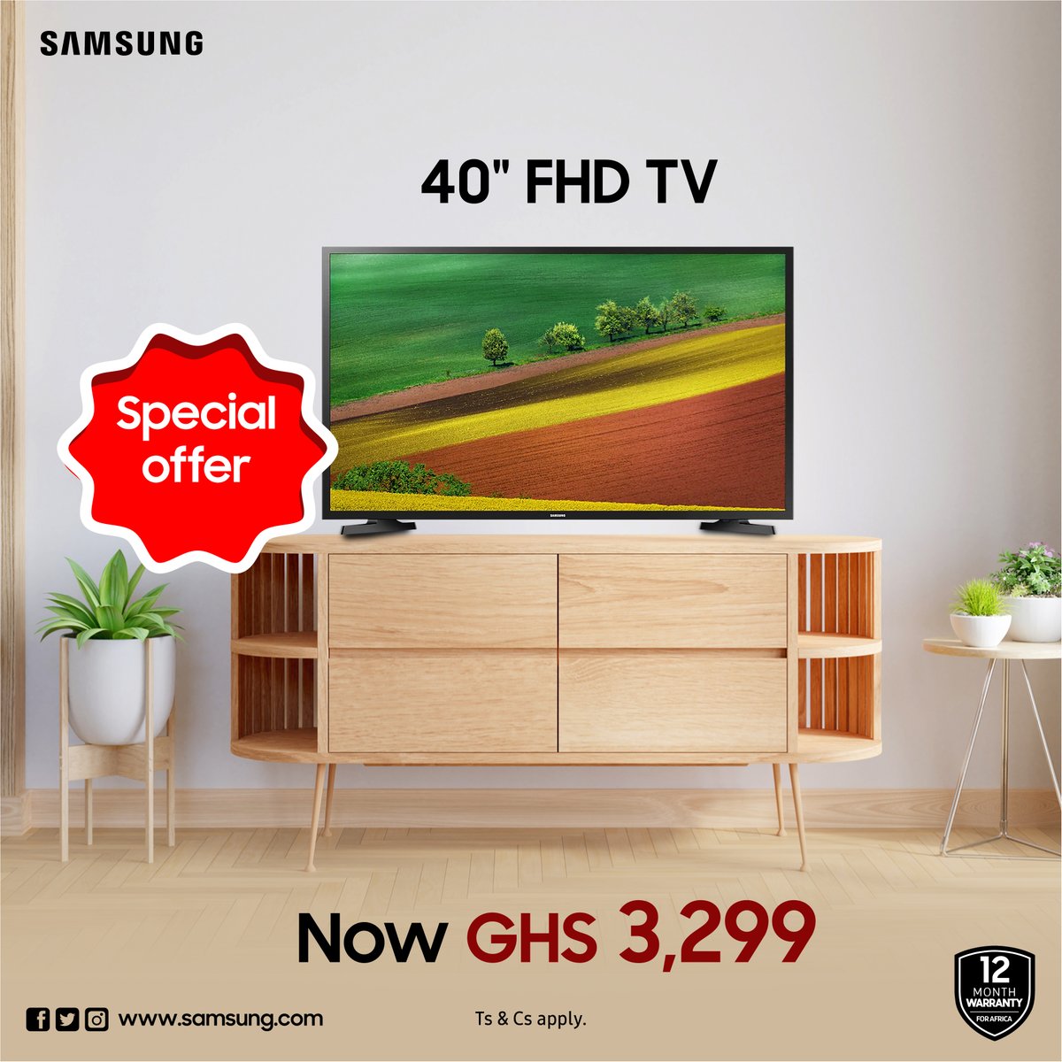Samsung_Ghana's tweet photo. We have a special offer for you! Get the 40-inch FHD TV at only GHS 3,299 and experience HD picture quality with vibrant and crisp details.
Learn more: https://t.co/Q9hpd5lTBW
#Samsung #FullHDTV https://t.co/08O7Dh6CmD