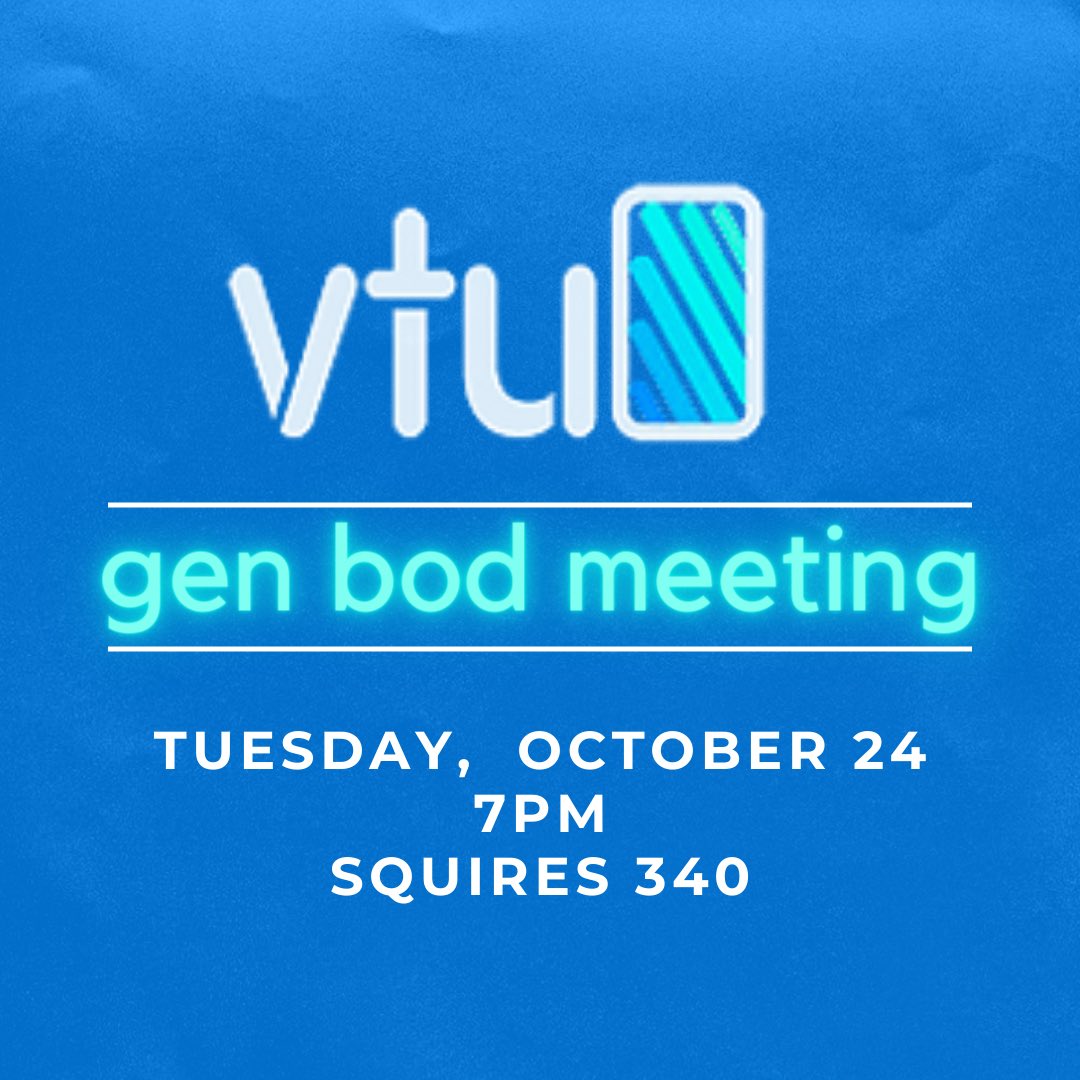 thevtu's tweet photo. TONIGHT, we have our third General Body meeting of the year. Come work with our programmers and learn more about the awesome opportunities the Virginia Tech Union has to offer! https://t.co/Zp2SY6nNeT