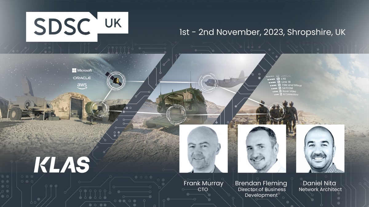 klasgroup's tweet photo. We're looking forward to attending SDSC in the UK from 1-2 November - less than one week to go!
Come visit us at stand 64 and see how our TrueTactical™ technology greatly simplifies deployment of the #cloud to the #edge.
#sdscuk #Klas #TrueTactical #defence #sdcsc_uk https://t.co/CVWRL1P3fB