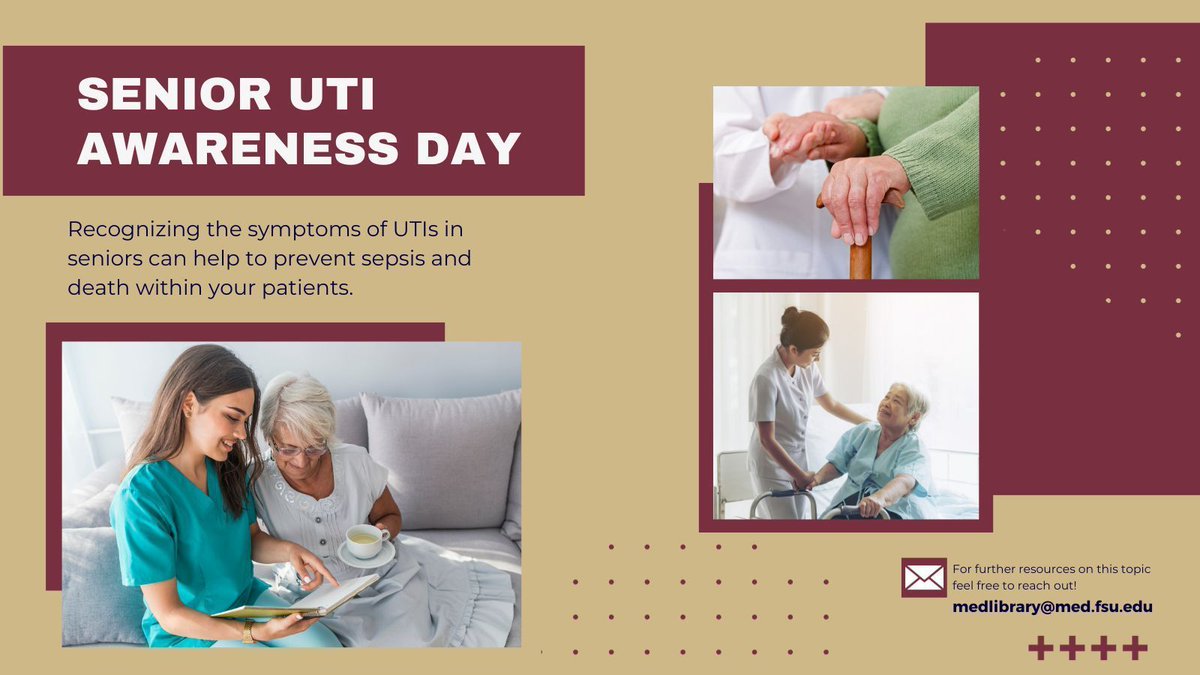 FSUMedLibrary's tweet image. Join us on Senior UTI awareness day to spread the word about the importance of geriatric care and the resources available at the FSU Medical Library: buff.ly/3FoyGFF 
------
#MaguireMedLibrary #MedicalLibrary #eResourceSpotlight #GeriatricCare #eBook #App #MedLibs #FSUCoM