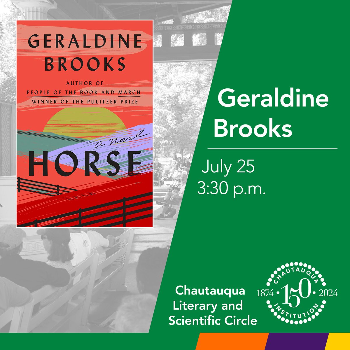 chq's tweet image. 🚨#CHQ2024 ANNOUNCEMENT🚨
Chautauqua is celebrating 150 years of &quot;novel&quot; ideas and discussions as we welcome CLSC speakers Geraldine Brooks to our Week Five CLSC lecture lineup.
#CHQ2024 #chq150 #CLSWeekFive