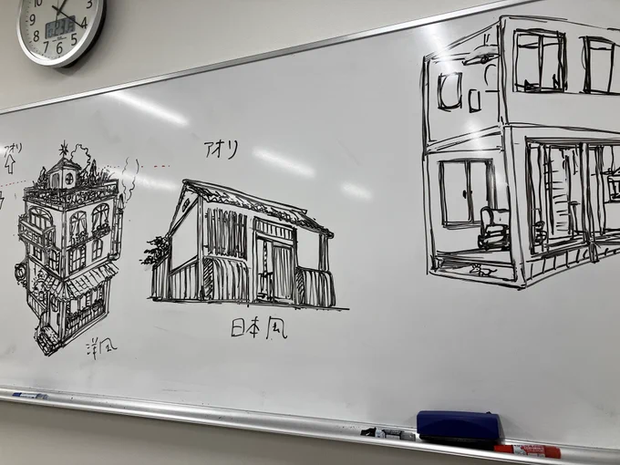 ここ数日の授業で描いてきた矩形を元にした建物です。 楽しいね。