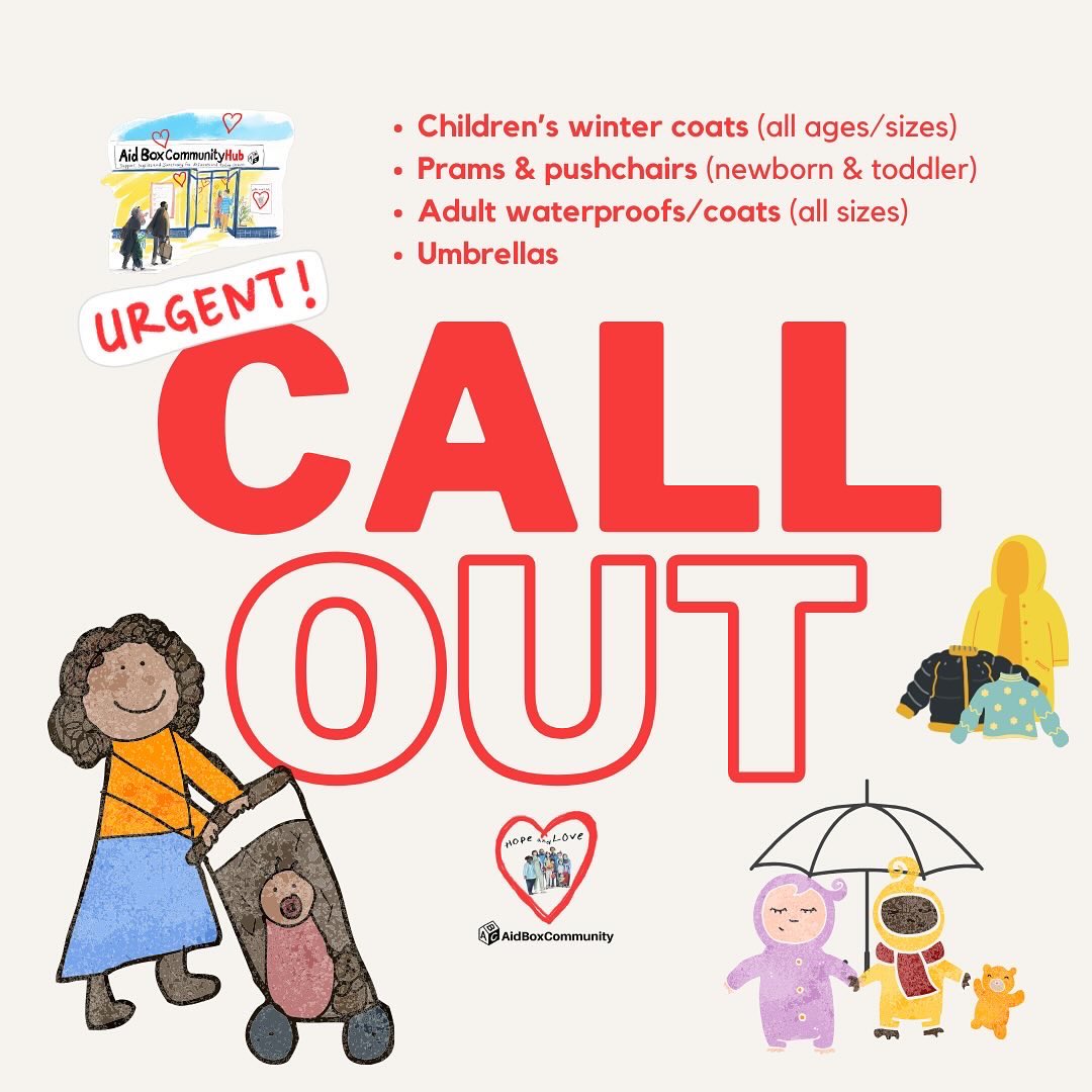 AidBoxCommunity's tweet image. Urgent DONATION CALL OUT❣️
- Children’s winter coats - ALL SIZES
- Prams &amp;amp; pushchairs (small babies &amp;amp; toddlers)👶🏽
- Adult waterproofs🧥
- Umbrellas☔️

Drop-Off: 174b Cheltenham Rd, BS6 5RE, Bristol
Open: Mon-Fri , 10.30am - 3.30pm

Pls donate if you can &amp;amp; SHARE 📢 ♥️