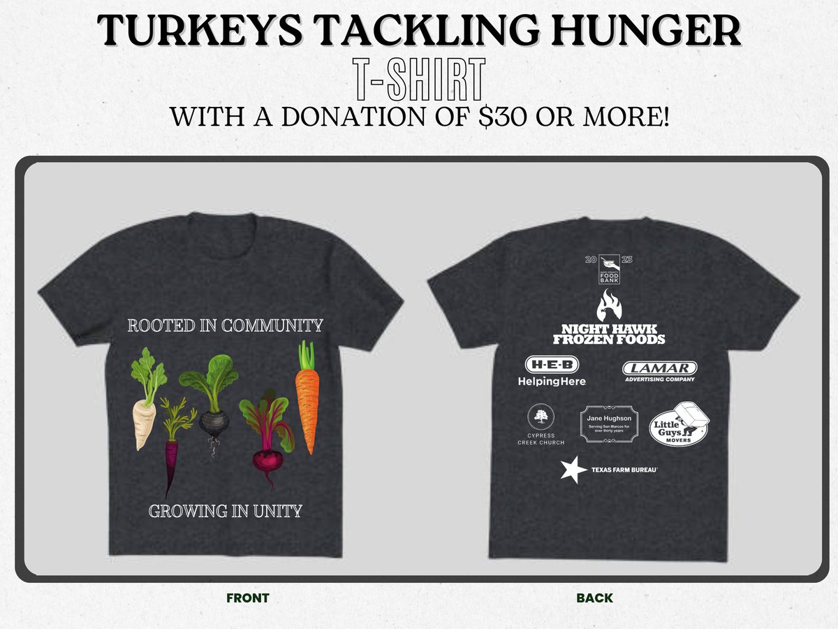 Your $30 donation can help ensure those in need get to enjoy a home cooked holiday meal.

Donate now: app.etapestry.com/.../HaysCounty…

Want to show off your donation? Donate at least $30: app.etapestry.com/.../HaysCounty… to get this year's t-shirt!

Be a reason someone gives thanks this season.