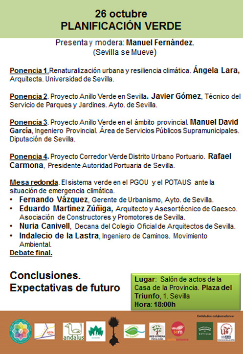 ¡Última mesa de debate y conclusiones de las #JornadasAnilloVerde!

🌳 No te pierdas la sesión sobre la normativa que afecta a los espacios verdes ➕ varios proyectos para integrarlos en el entorno urbano: bit.ly/Mesa4-AnilloVe…

🔛 26 octubre
🕕 18:00h
📍 Casa de la Provincia