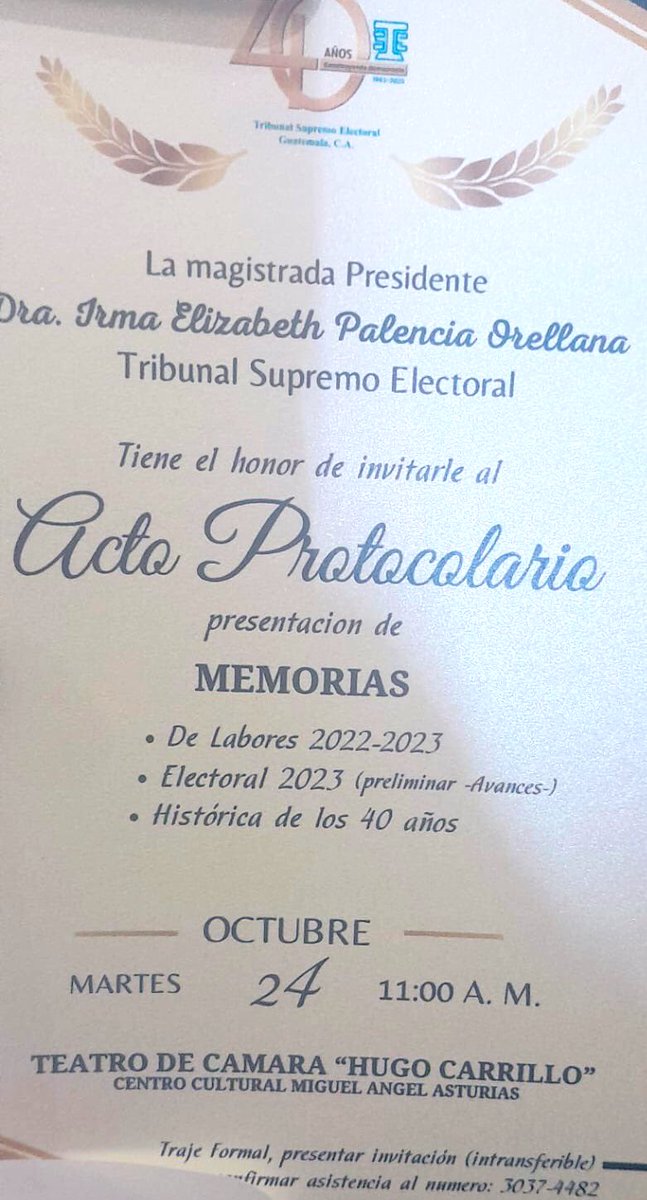 A las 11:00Hrs en el teatro Miguel Ángel Asturias a presentarán las Memorias Electoral 2023 sin haber terminado el periodo electoral 2023 cometiendo otra docena de delitos  los magistrados del <a href="/TSEGuatemala/">TSE Guatemala</a> ,antes que huyan prófugos al “exilio” ojo <a href="/MPguatemala/">MP de Guatemala</a> documenten‼️