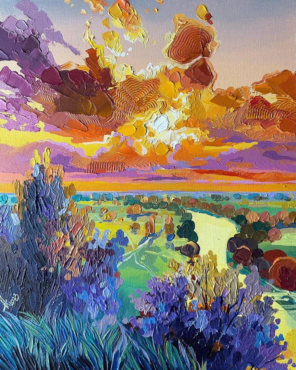 acrylic, canvas 40*60 cm “autumn view. river".