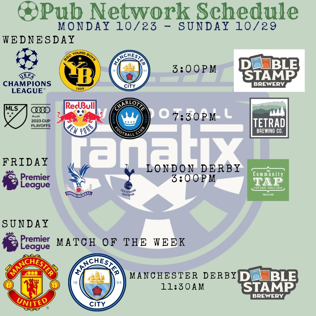 GVLFanatix's tweet photo. A week full of 🏆⚽️! Tomorrow at 3: #BSCYoungBoys v @ManCity @ChampionsLeague match at #DoubleStampBrewery
Tomorrow at 7:30pm: @NewYorkRedBulls vs @CharlotteFC w/ @864TheCrown at @TetradBrewingCo
Friday@3: #LondonDerby @ #Trailside with @UpstateSpursSC @CPFC vs @SpursOfficial https://t.co/ANoS2VPPCv