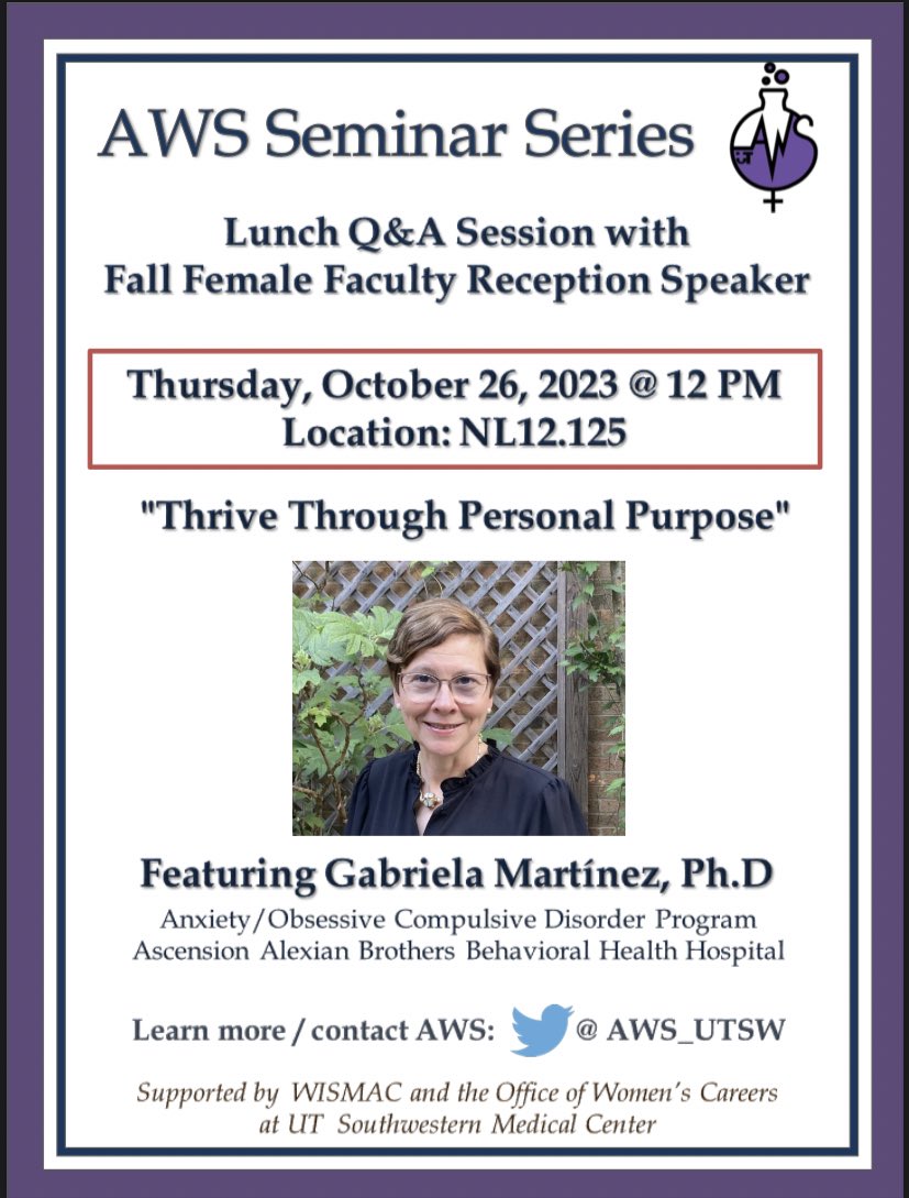 Come join us for our second seminar of October this Thursday! We are thrilled to be hosting a Q&amp;A session with Dr. Gabriela Martínez. Bring your friends, labmates, and fellow #womeninSTEM ‼️ See y’all there!