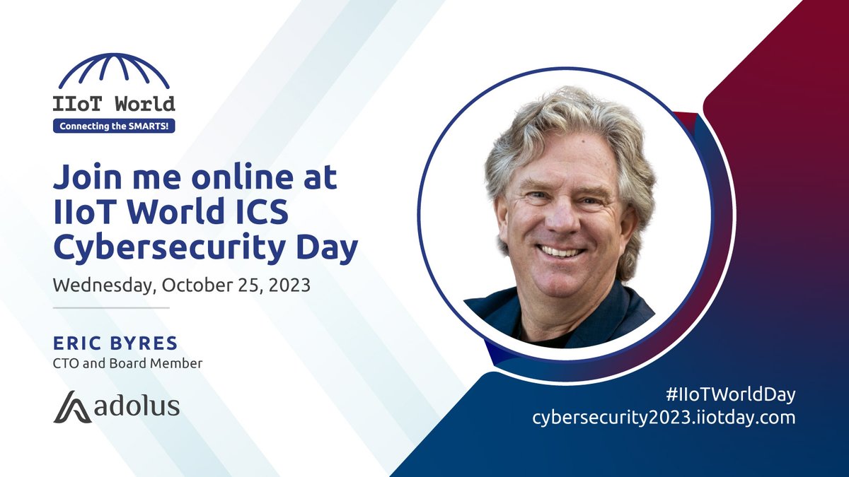 Planning to join the @IIoT_World ICS Cybersecurity Day? Don't miss Eric Byres @ICS_Secure and fellow panelists speak about Artificial Intelligence’s Influence on OT Cyber Defenses. 1PM ET on October 25, 2023. #IIoTWorldDay #AI