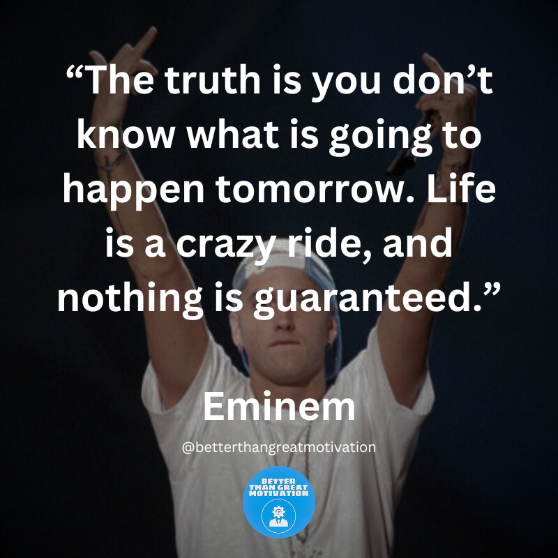 BTGmotivation's tweet photo. Embracing the unpredictability of life and living in the present moment can help us navigate the ups and downs with resilience and a sense of adventure. It's a reminder to make the most of each day and appreciate the journey.

Eminem

#eminem #eminemquotes#marshallmathers https://t.co/HtA3t88GJ7
