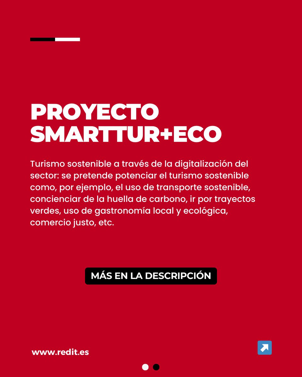 Redit_es's tweet photo. 𝙋𝙧𝙤𝙮𝙚𝙘𝙩𝙤 𝙎𝙢𝙖𝙧𝙩𝙏𝙪𝙧+𝙀𝙘𝙤: digitalización del sector turístico con recomendaciones y rutas turísticas sostenibles.
✅𝗔𝗽𝗹𝗶𝗰𝗮𝗰𝗶𝗼́𝗻 𝗮𝗰𝘁𝘂𝗮l: Turismo sostenible. ✅𝗔𝗽𝗹𝗶𝗰𝗮𝗰𝗶𝗼́𝗻 𝗳𝘂𝘁𝘂𝗿𝗮: Digitalización y gamificación. https://t.co/pj6swcE46K