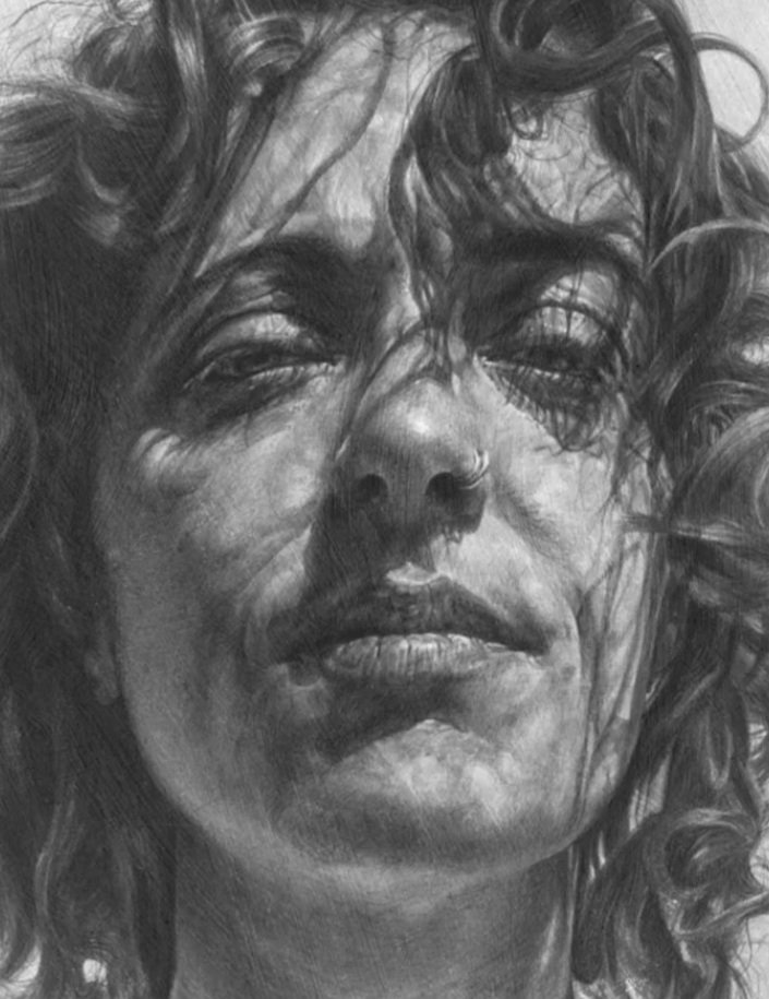 caldwellart's tweet photo. Close up of "Christina."
Acrylic ink on gessoed panel. 
30x21cm. https://t.co/vyKtEoyi7n