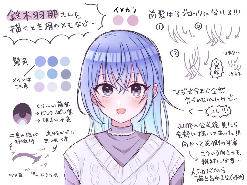 鈴木羽那さんの描き方というか見た目の特徴が分かってきたのでメモ✍️