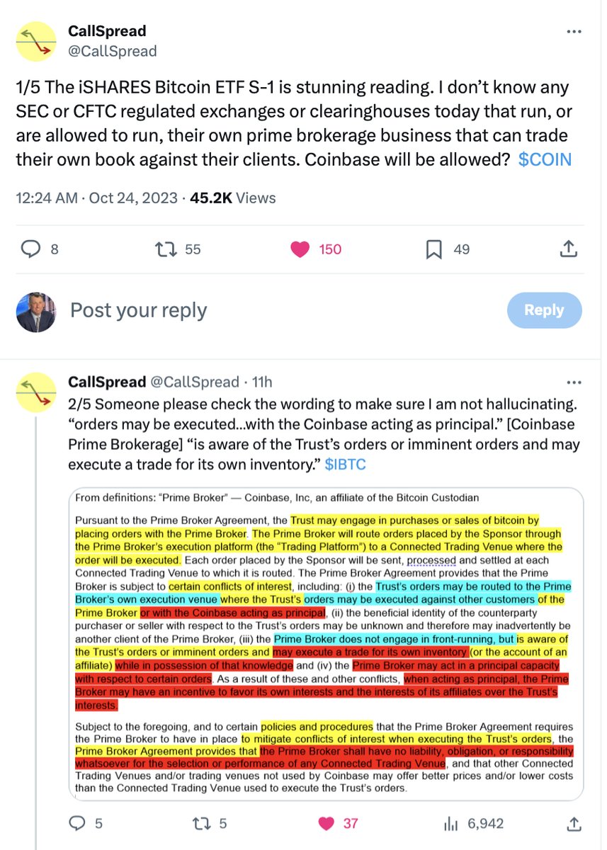 JohnReedStark's tweet image. Gotta Love the “Decentralization” of the Proposed Bitcoin Spot ETF. What a Crock of Hypocrisy, Chicanery and Grift. It’s Animal Farm Redux. 

By making it easier for institutional investors to trade crypto, BlackRock is shamelessly facilitating further crypto-related global