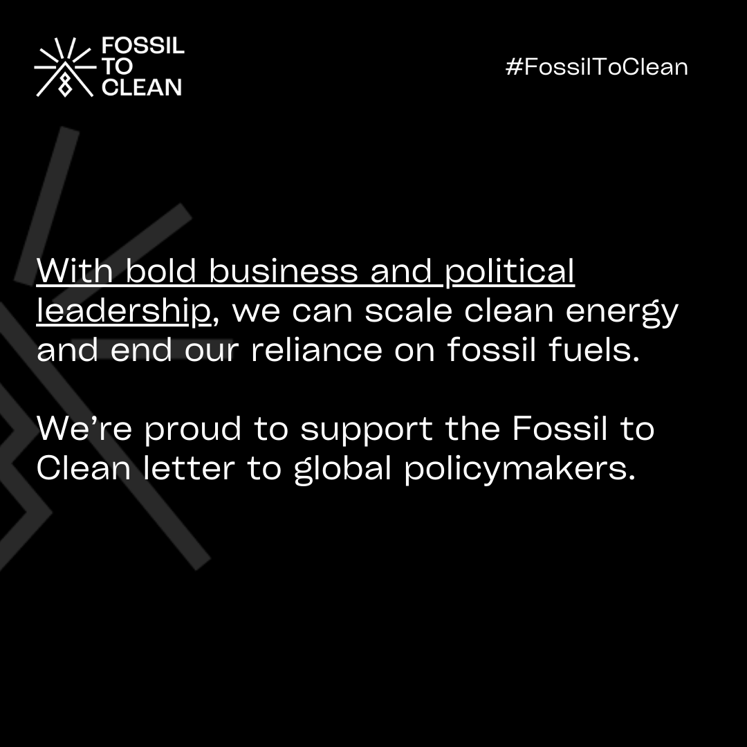 Business can be a catalyst for change. We’ve joined 125+ companies in signing the #FossilToClean letter to global policymakers attending #COP28 to urge governments to phase out #fossilfuels and phase in clean solutions: bit.ly/45KAy6m