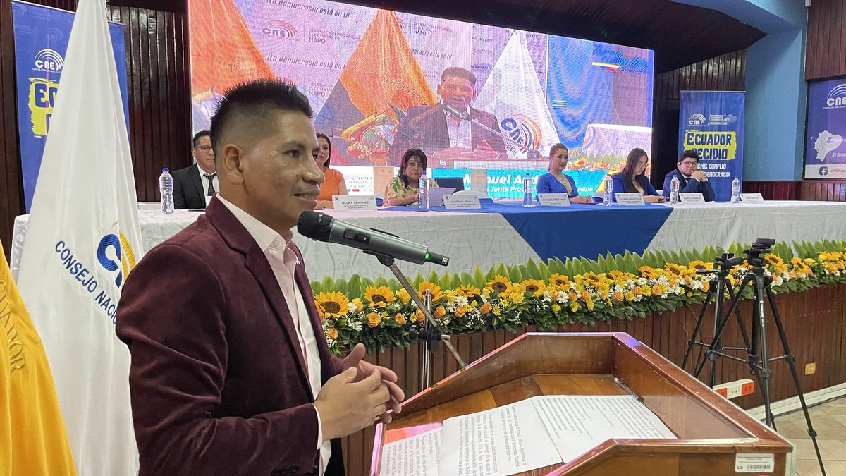 cnenapo's tweet photo. #EntregaCredenciales2023 | El presidente de la JPE de #Napo, #ManuelAndrango, destaca el éxito de la Primera y Segunda Vuelta de las #EleccionesAnticipadas2023Ec; y, el cumplimiento de unos comicios seguros y transparentes, en apenas 90 días.
#EcuadorDecidió. 🇪🇨 https://t.co/cvpLroLtjC