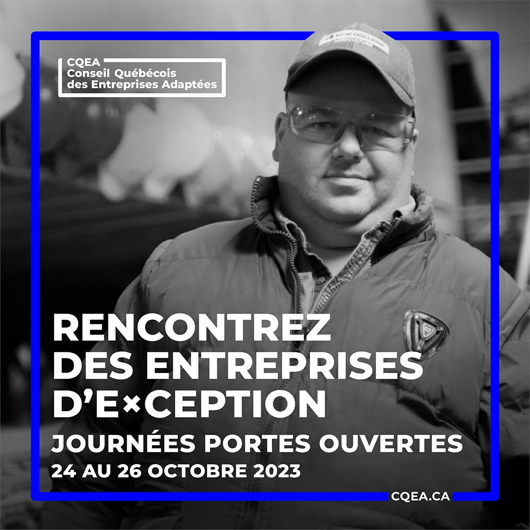 CQEA_CA's tweet photo. Voici les entreprises adaptées du réseau qui vous ouvrent leurs portes en ce 24 octobre!

Axia Services et Atelier JEM à Montréal
Ressource le Phare à Port-Cartier
Groupe AFFI à St-Hubert
Récupéaction Centre-du-Québec à Drummondville

Pour plus de détails
https://t.co/K6cYCHGbC5 https://t.co/bOxarB8GRf
