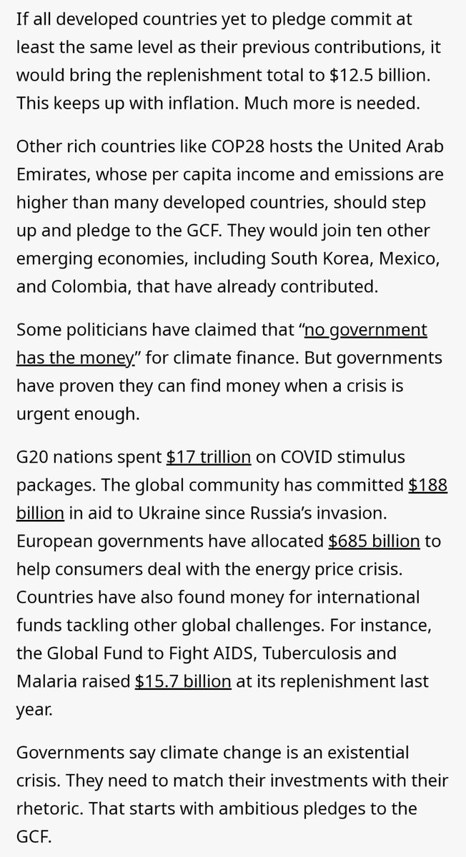 This year's replenishment of @theGCF has been underwhelming so far. 25 countries pledged $9.3 billion, less than the $10 billion committed in 2014 and 2019, with fewer countries stepping up. But as I set out in this piece for @ContextClimate, it's not too late: