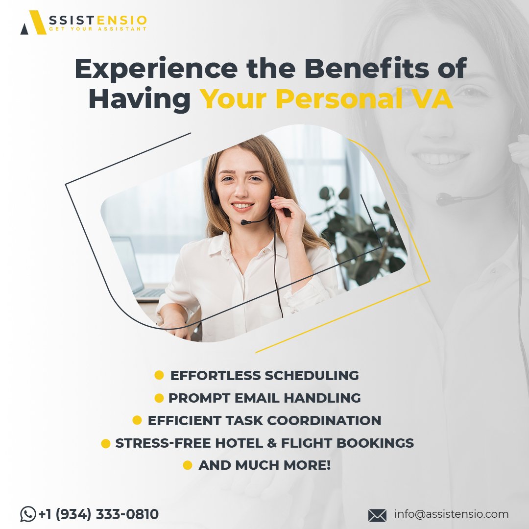Meet #Assistensio's Exclusive Personal Productivity Partner - Your Stress-Free Solution!

Revel in round-the-clock support, from Monday to Friday, 9 AM to 5 PM (NY time), providing you with 8 hours of uninterrupted assistance daily.

#PersonalAssistant #virtualassistant #newyork