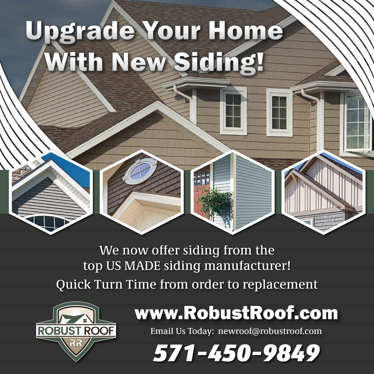 RobustRoof's tweet photo. 🏡 Upgrade your home with top-quality US-made siding! Quick order-to-replacement ensures you enjoy the benefits sooner. Improve curb appeal and energy efficiency. Contact us today! #HomeImprovement #SidingUpgrade https://t.co/iW0uCT9heZ