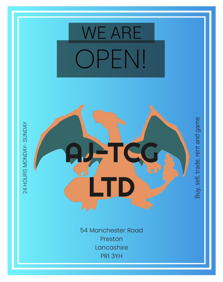AJ_TCG_LTD's tweet photo. As you can see we are open 24 hours a day, so whatever you need we got'chu. 😌

We are still a work in progress but we are open for business! 🙌

#pokemontcg #pokemon #prestonpokemon #tcg #PlayPokemon #SmallStreamersConnectRT https://t.co/ZQdxiJ35CK