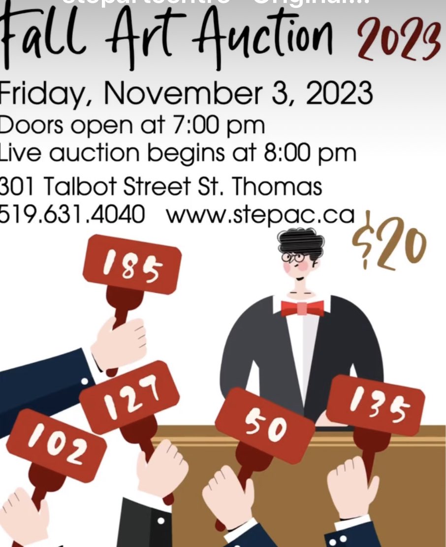 STEPACDOTCA's tweet photo. What a way to support your local Art St. Thomas-Elgin Public Art Centre.  Tickets are only $20!  All proceeds go to supporting programs at the art centre !  519 631-4040. Tickets available online at https://t.co/WXuei3uBdo https://t.co/sBBRbzuHol
