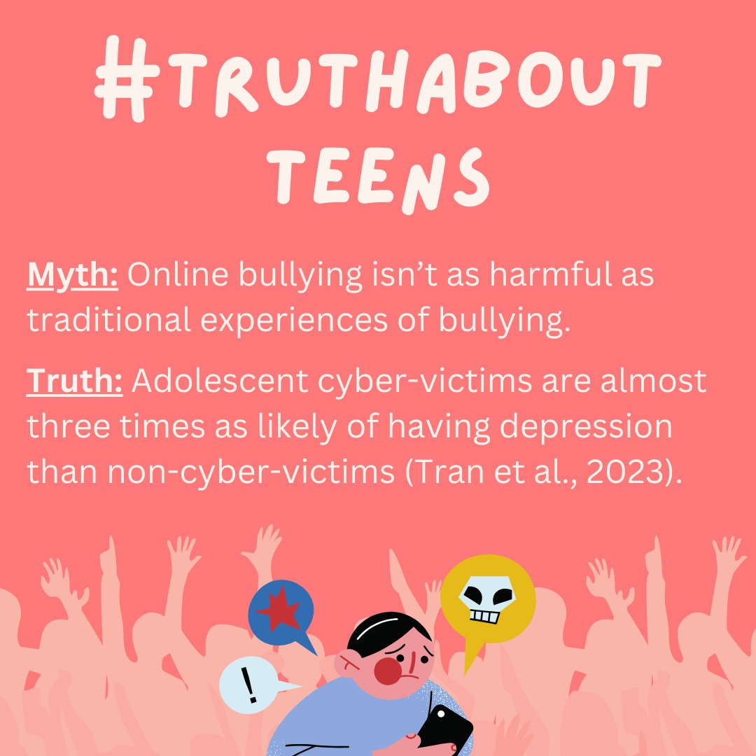 The #TruthAboutTeens is that online bullying can be harmful to #adolescent well-being. #NationalBullyingPreventionMonth Learn more from this newly published meta-analysis ⬇️⬇️ ow.ly/stUn50Q0mNv